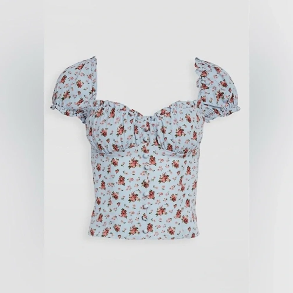 Reformation Bev Ruffle Top in Petunia Blue